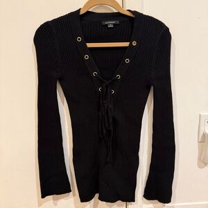 Acrobat | Black Ribbed Lace-Up Sweater